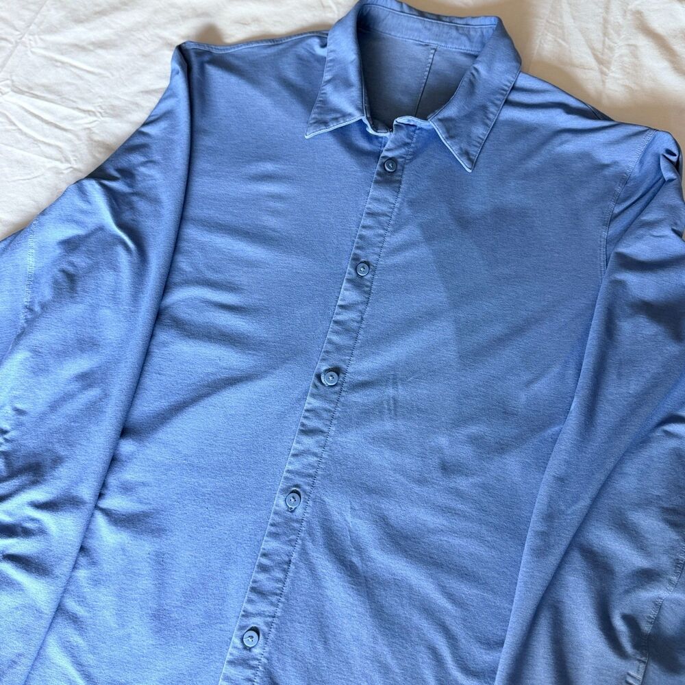 Lululemon Mens Long Sleeve Button Down Shirt Blue Performance Stretch XL